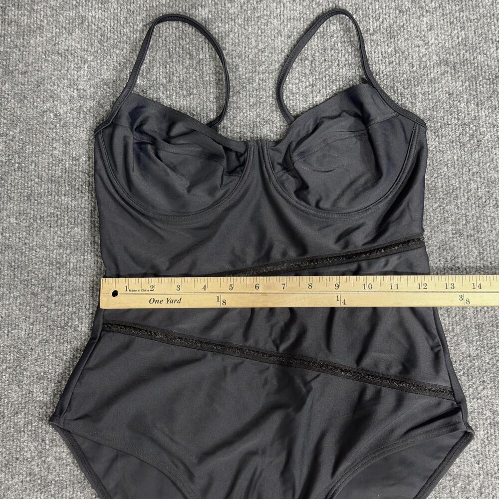 Mary Sol Swimsuit Womens 12 Black One Piece Underwire Spaghetti Strap Mesh Trim - Picture 7 of 12